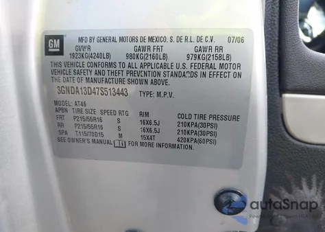 2007 Chevrolet Hhr Ls z USA, uszkodzony, nr VIN 3GNDA13D47S513443